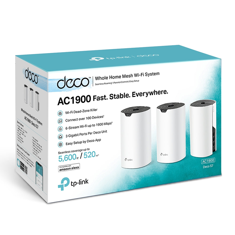 TP-Link Deco S7 AC1900 1900 Mbps Whole Home Mesh Wi-Fi System | 3× Gigabit WAN/LAN TP-Link Deco S7 AC1900 1900 Mbps Whole Home Mesh Wi-Fi System | 3× Gigabit WAN/LAN